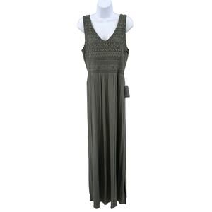 Spense Olive Green Crochet Lace Maxi Tank Dress Womens Medium V-Neck Sleeveless